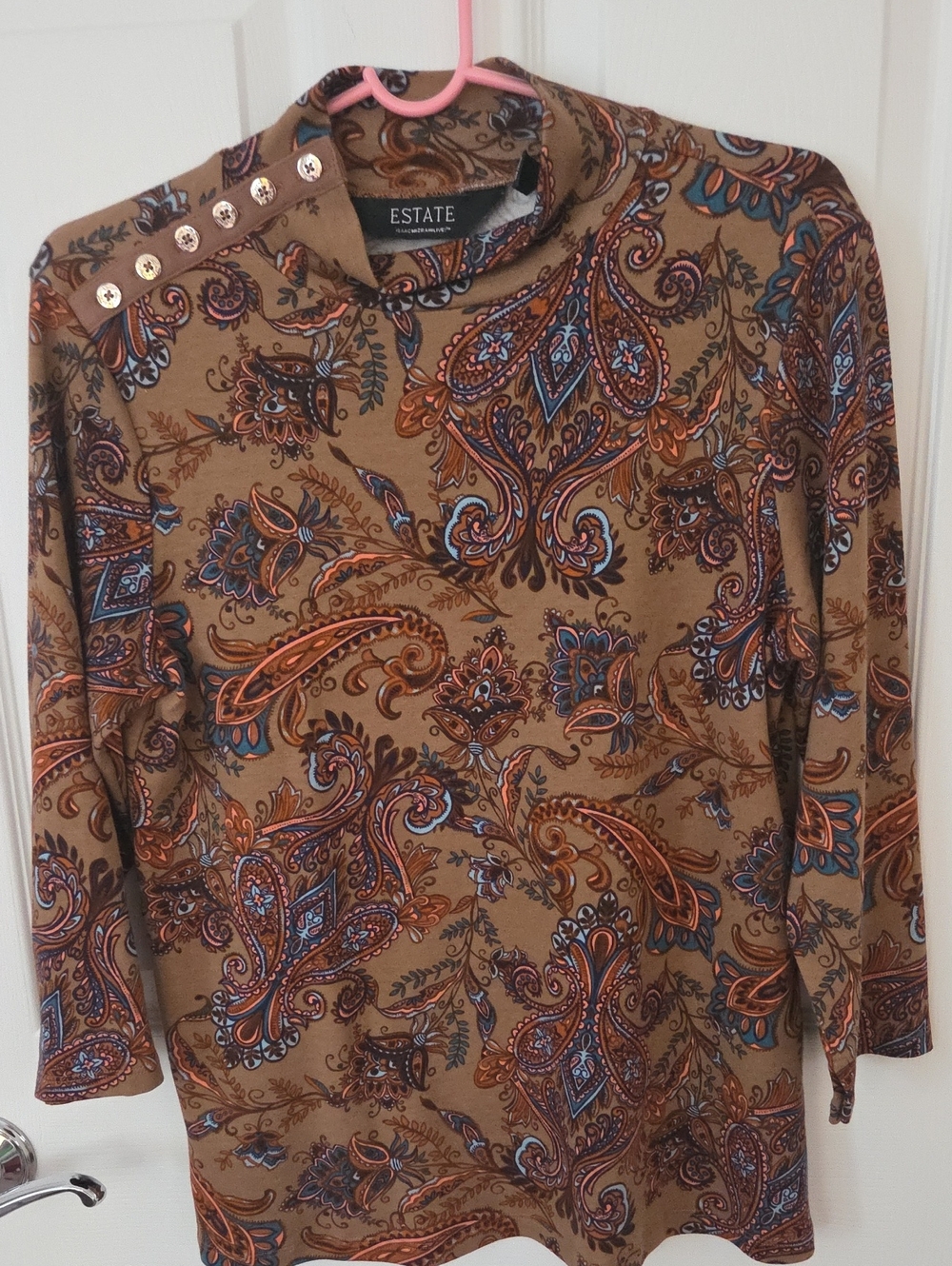 Estate By ISSAC MIZRAHIPaisley Long-Sleeve Top in Brown and Blue